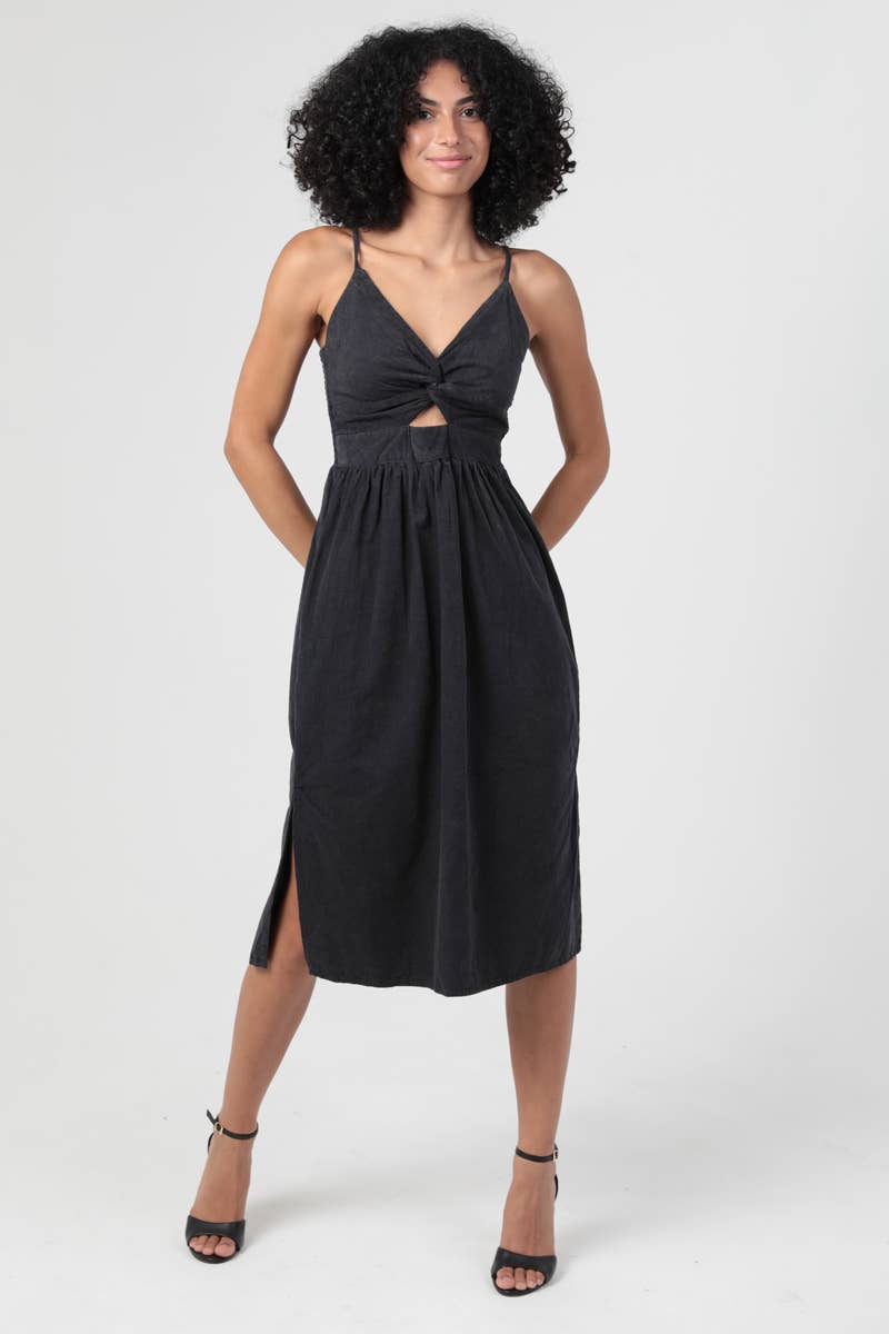 Carry On Corduroy Twist Front Midi Dress