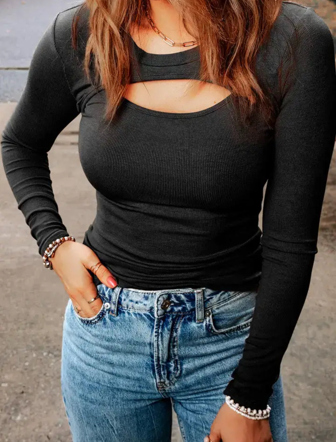 Date Night Ribbed Peakaboo Midnight Top RTS!
