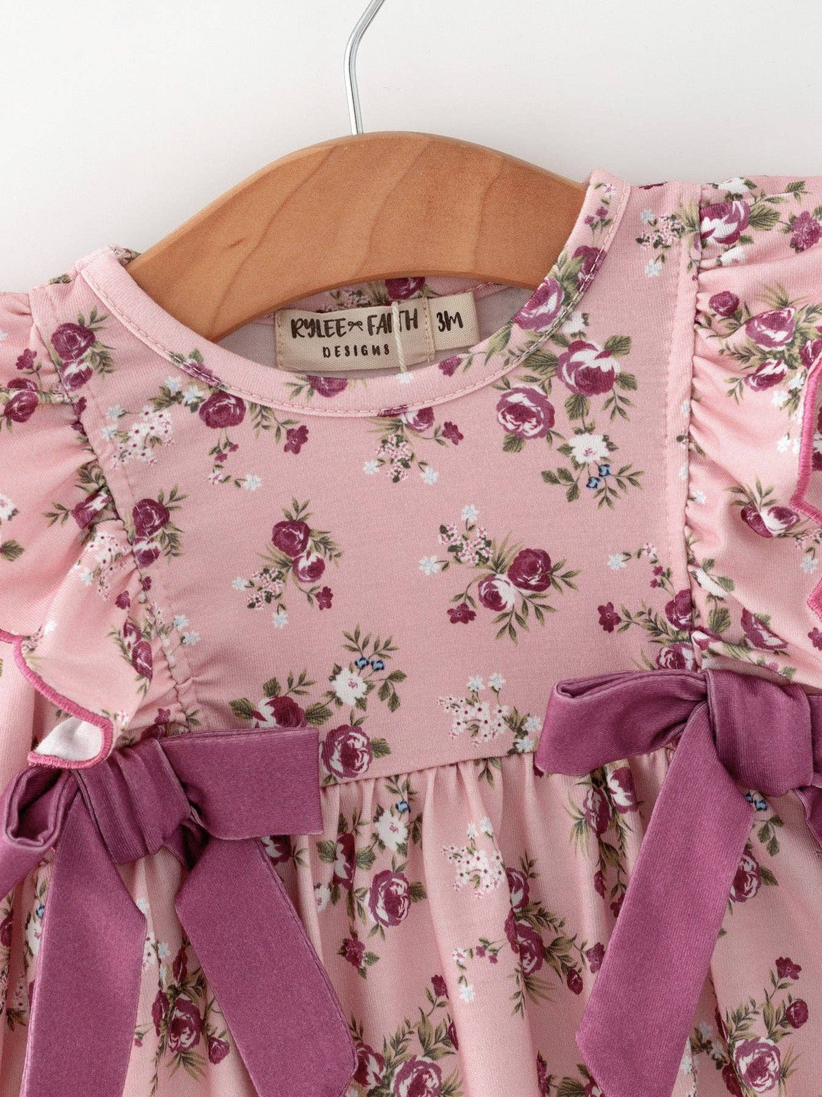 Mauve Fall Floral Bow Ruffle Romper