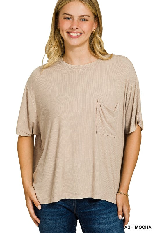 Era Ribbed Stone Washed Basic Pocket Top