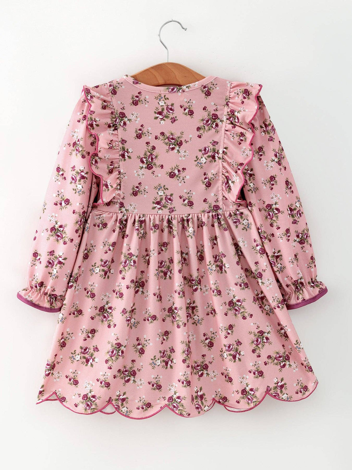 Mauve Fall Floral Bow Ruffle Dress