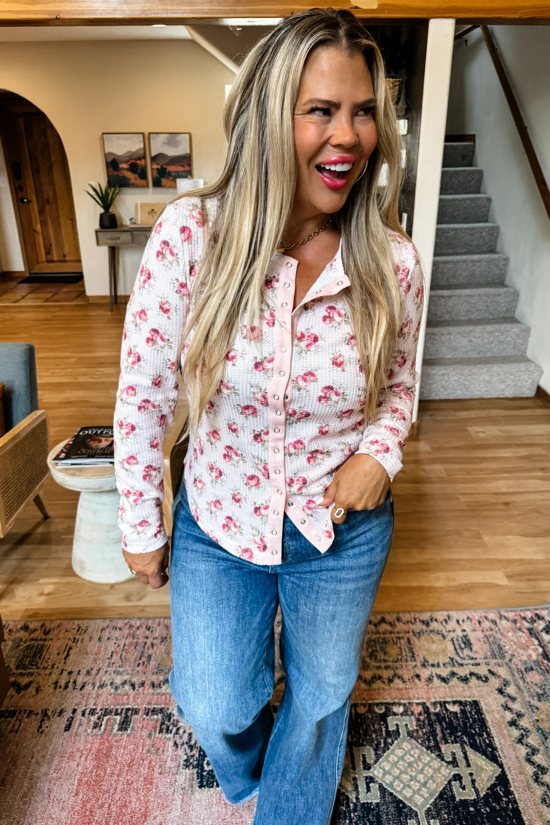 Willa Waffle Snap Button Top PreO