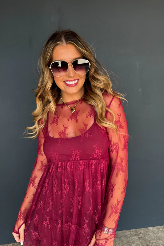 Life Of The Party Lace Dress With Slip Wine RTS