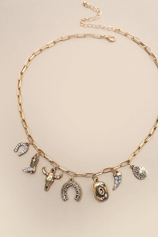 Western Hat + Horseshoe Boot Necklace