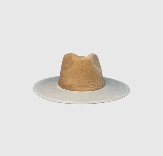 Wild Peach Suede Bi-Color Rancher Ivory Wide Brim + Tan Cap