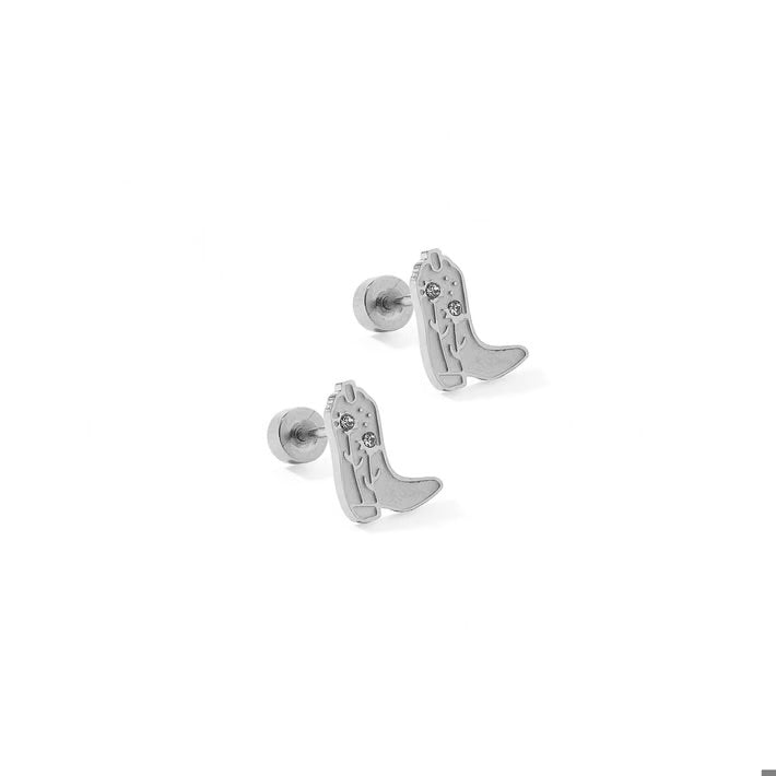 Silver Daisy Cowgirl Boot Stud Earrings Screwback