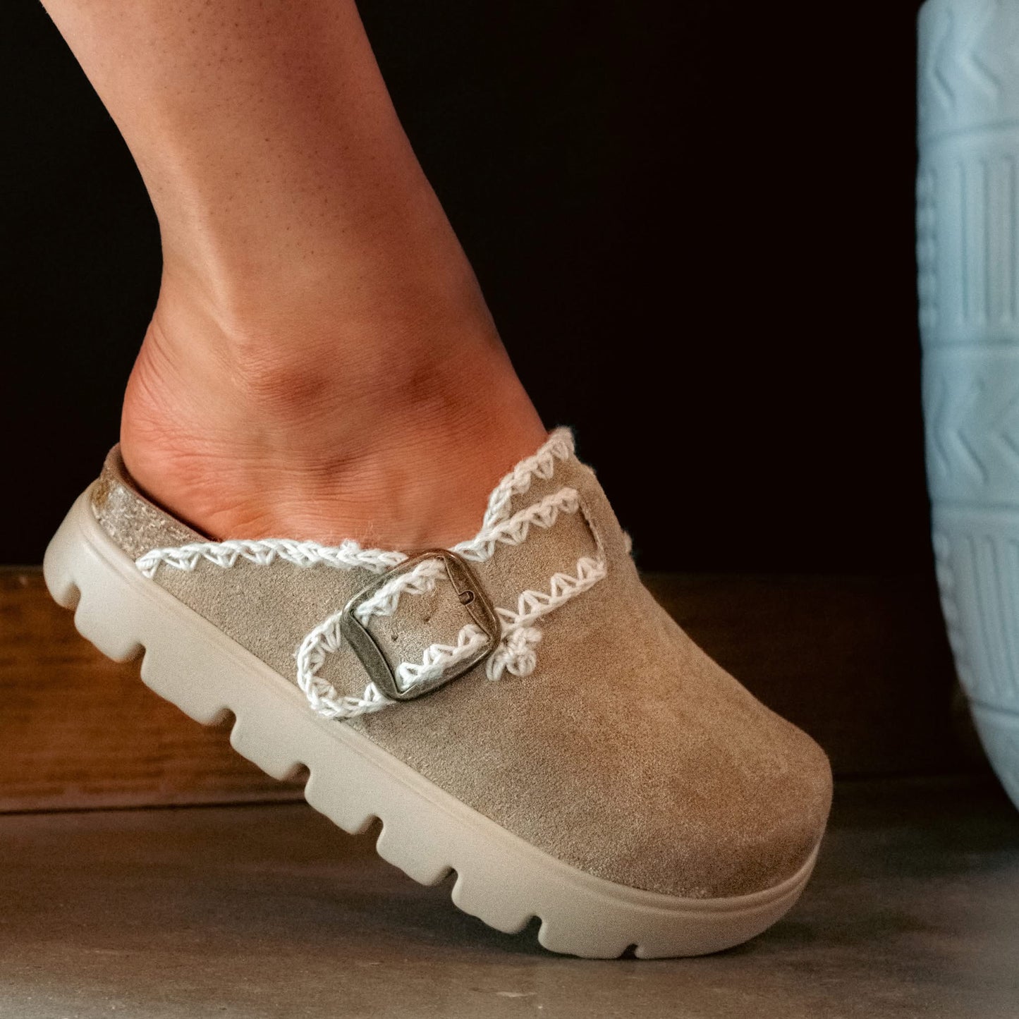 Nevada Contrast Stitch Clogs Taupe