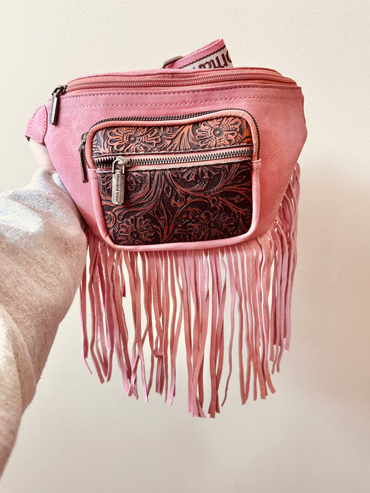 Halston Fringe Bum Bag - Blush
