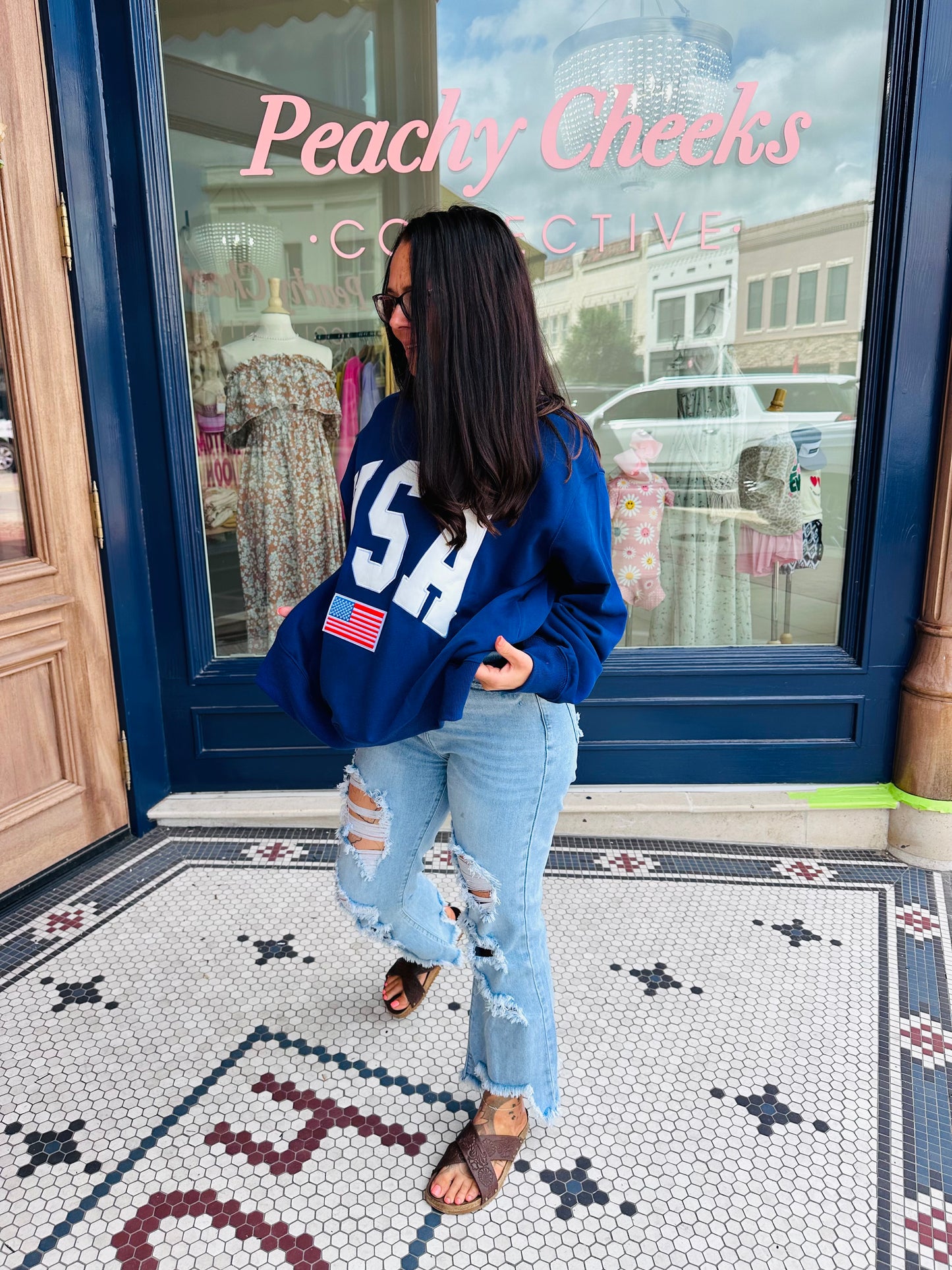 USA Embroidered Mockneck - Navy