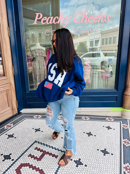 USA Embroidered Mockneck - Navy