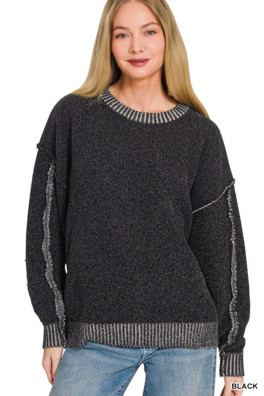 Emaley Exposed Seam Drop Shoulder Luxe Sweater