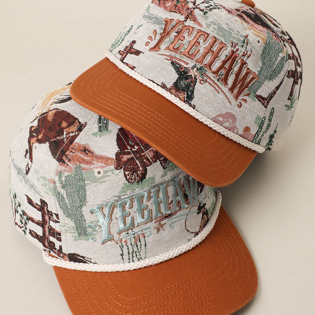 YEEHAW Embroidered Western Rodeo Cowboy Tapestry Rope Hat