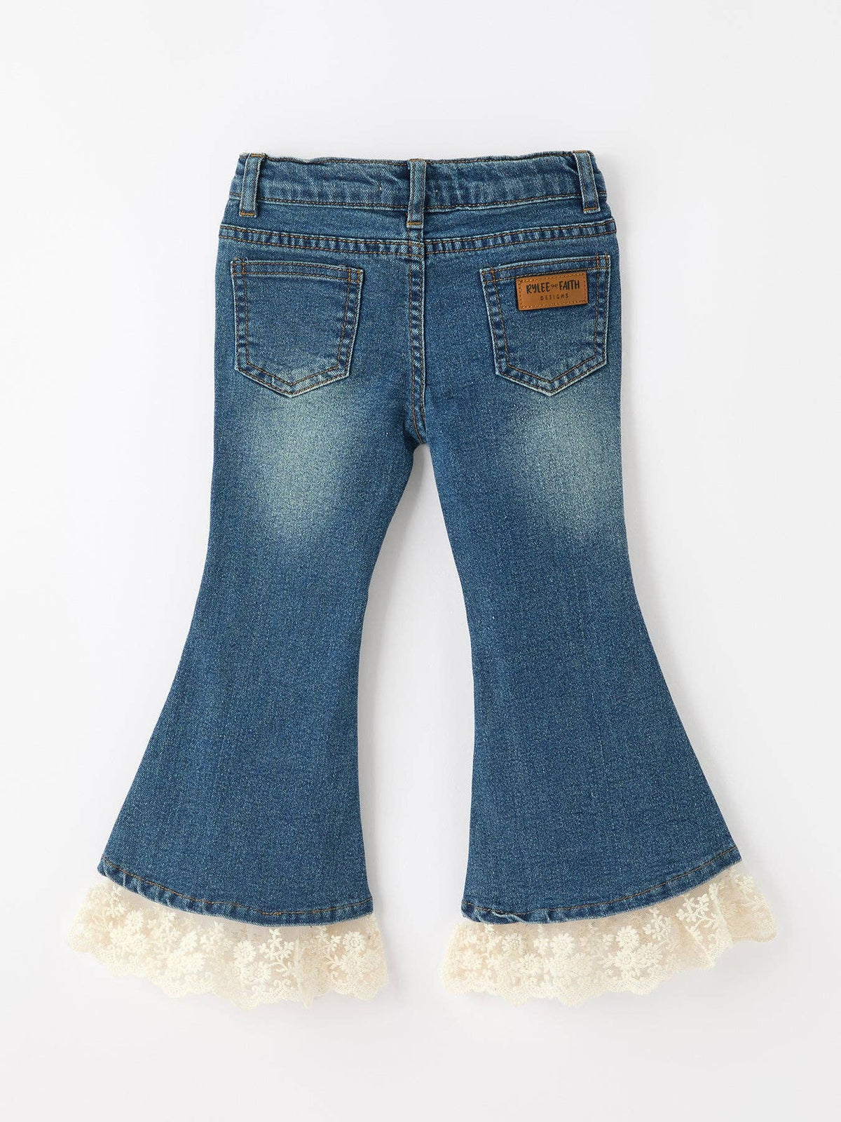 Girls Denim Lace Trim Bell Bottoms