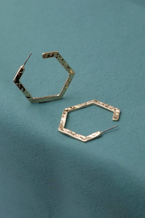 Hammered Hex Hoop Earrings