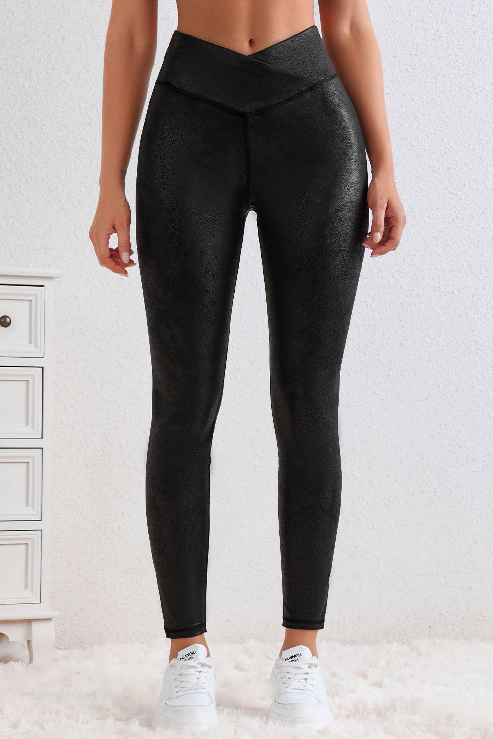Kara Crossed Dip Waist Leather Leggings