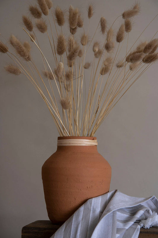 Hand Thrown Terracotta & Rattan Vase