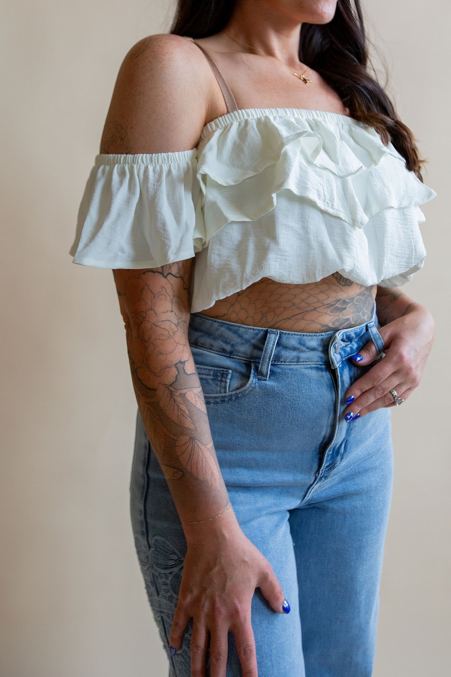 Prairie Romance Off-The-Shoulder Ruffled Western Top