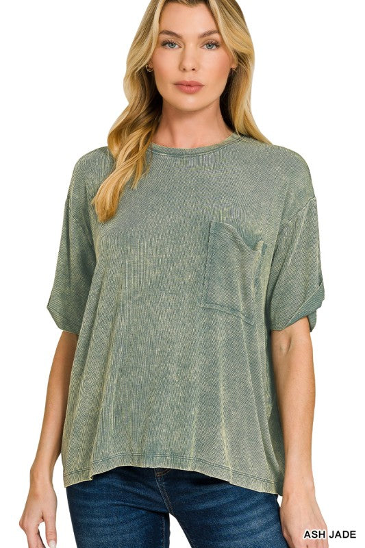 Era Ribbed Stone Washed Basic Pocket Top