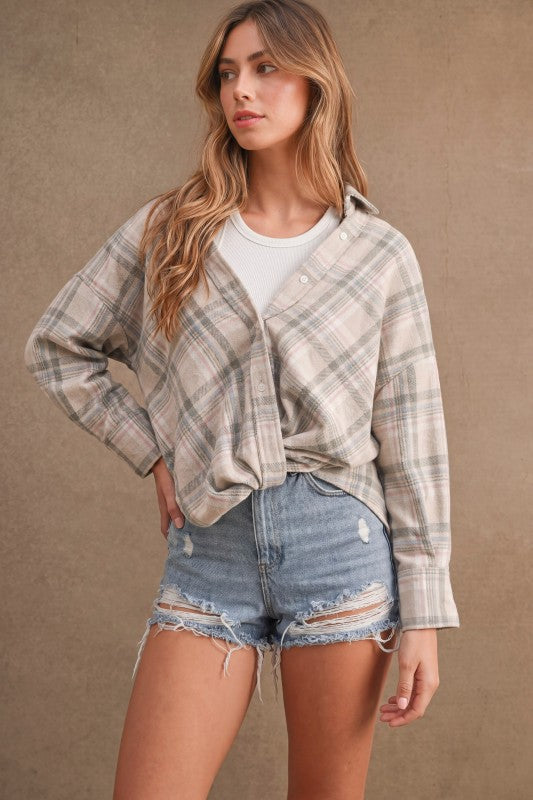Light Taupe Front Twist Flannel