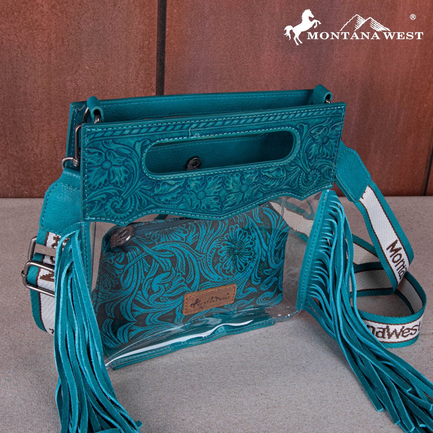 Montana Tooled Leather Clear Stadium Crossbody + Wallet - Turquiose