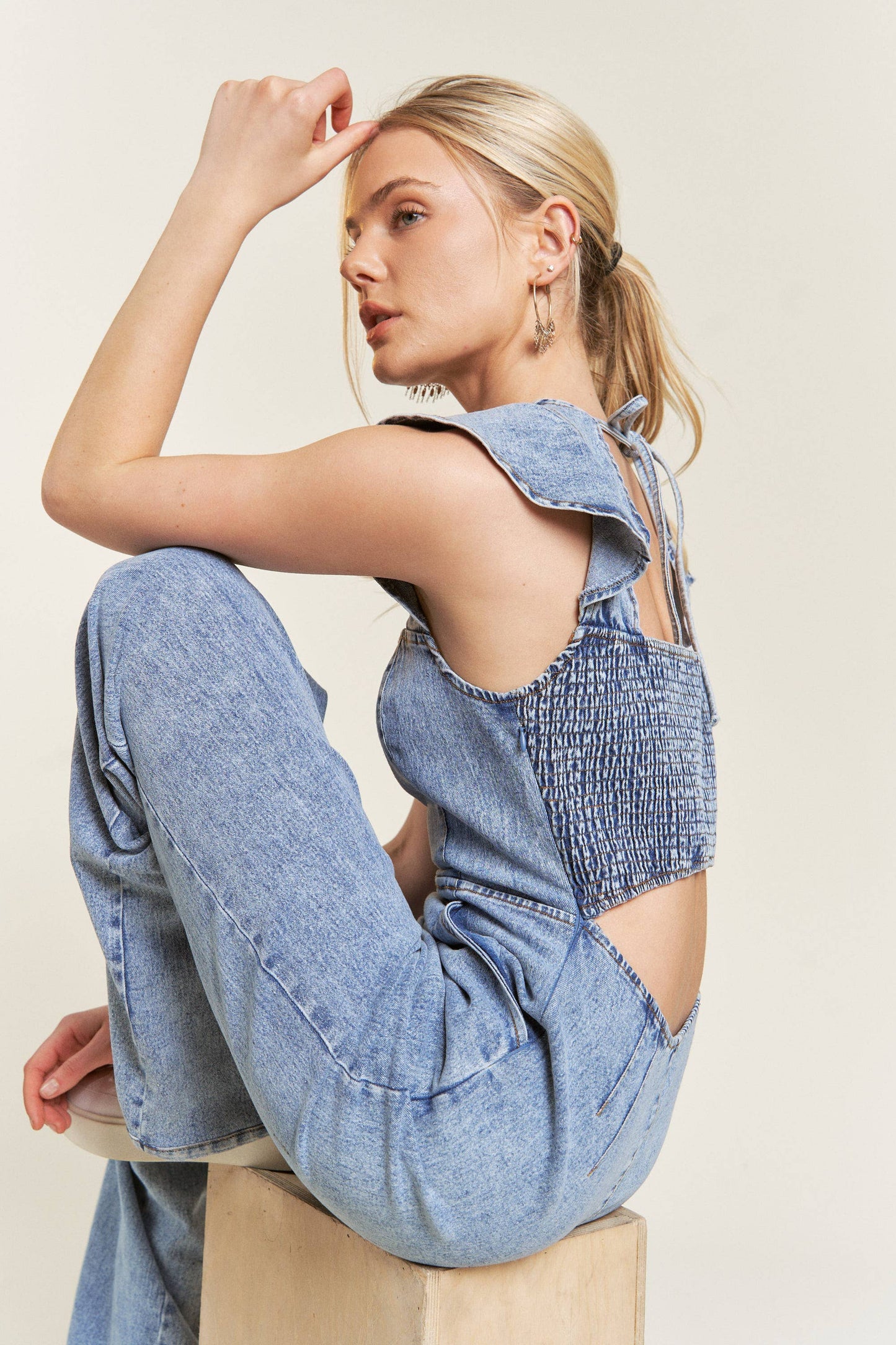 Dashboard Ruffled Denim Jumpsuit