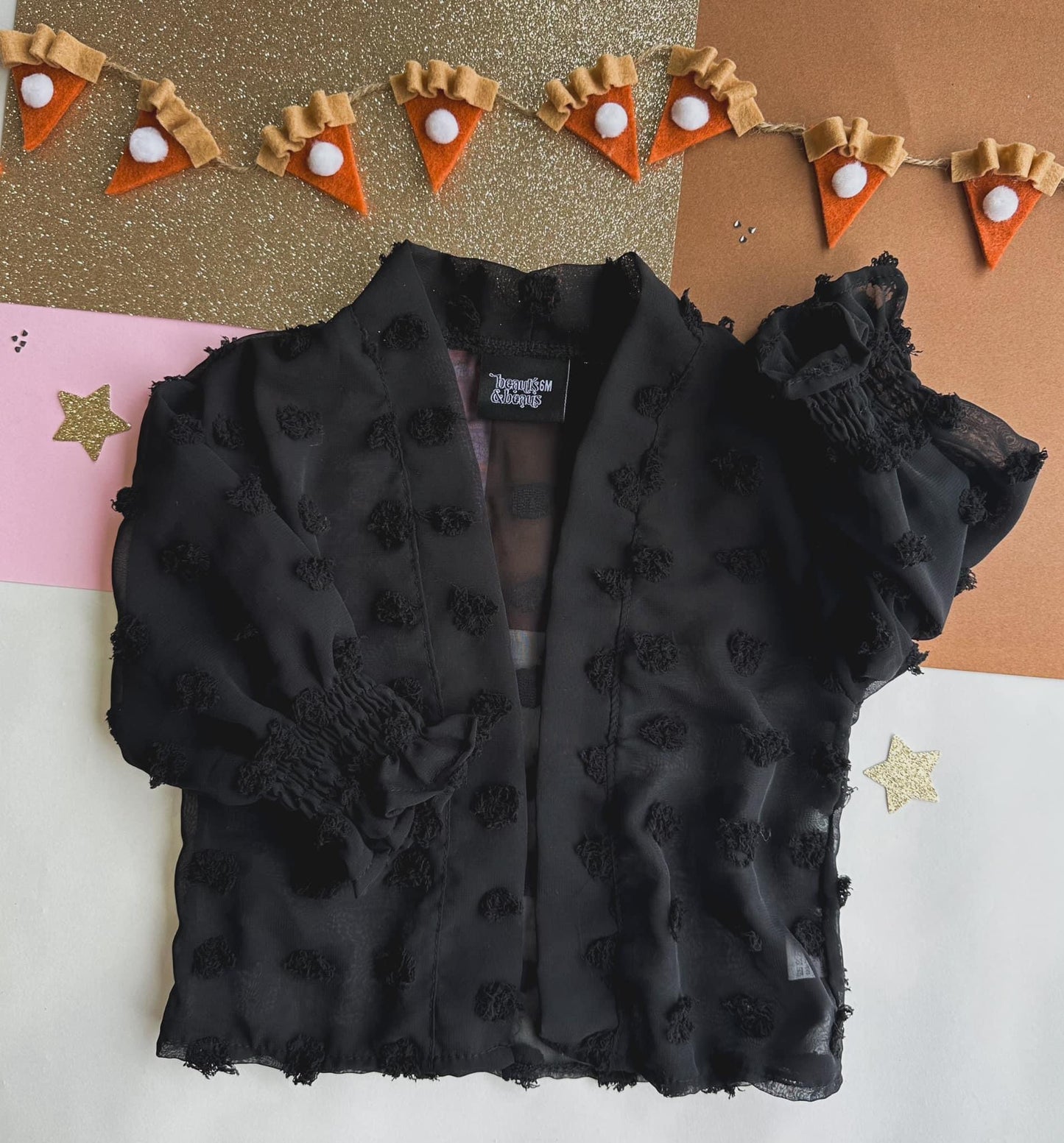 Girls Black Dotted Blazer