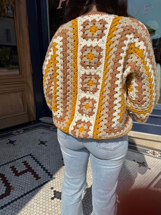 Lainey Hexi Mustard Retro 3/4 Sleeve Cardigan