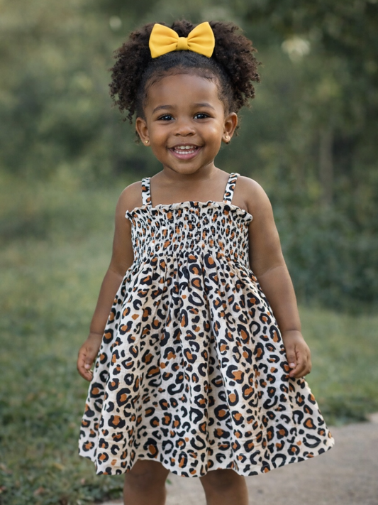 Leopard Muslin Smocked Dress