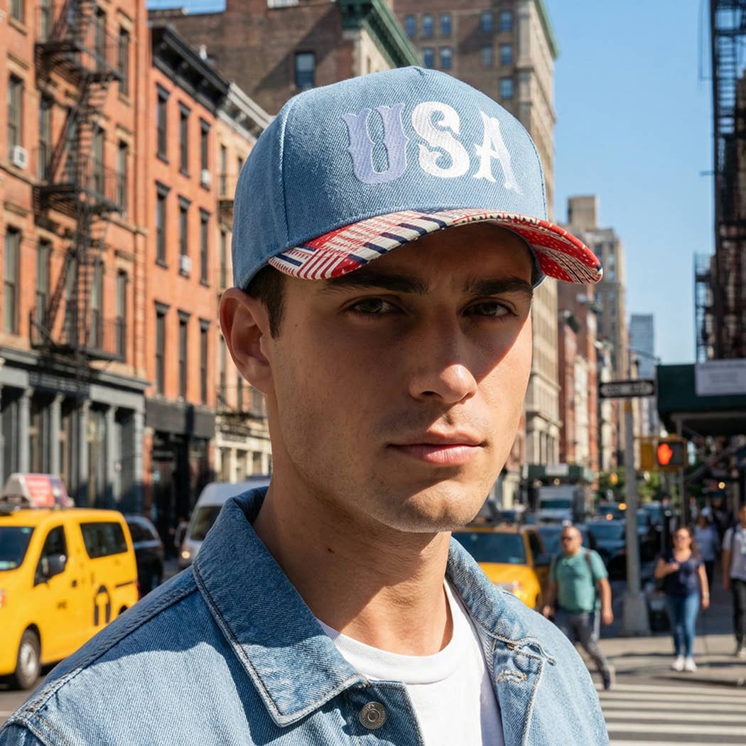 USA Embroidered Denim Trucker Hat