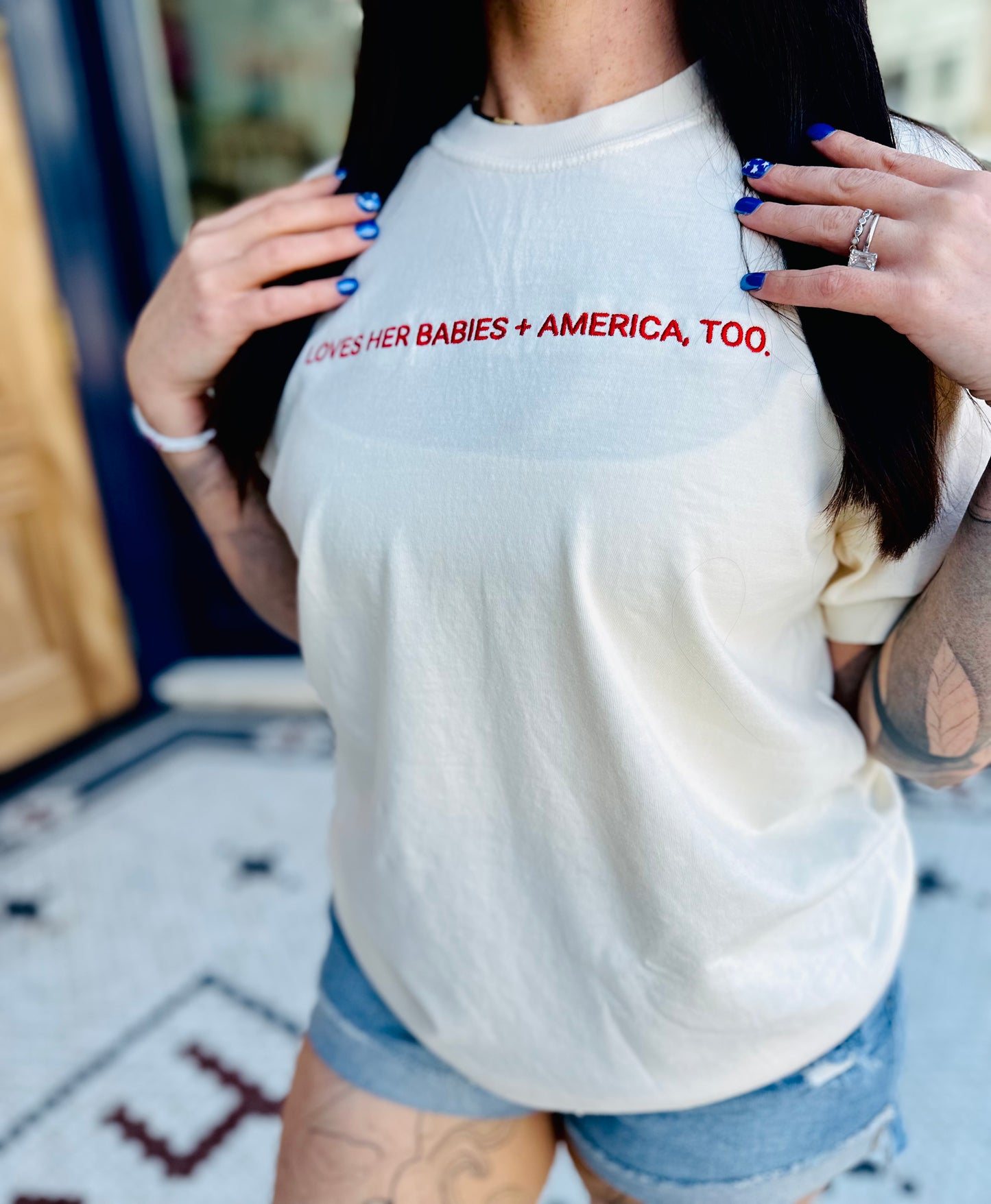 Loves Her Babies + America Too Embroidered Tee