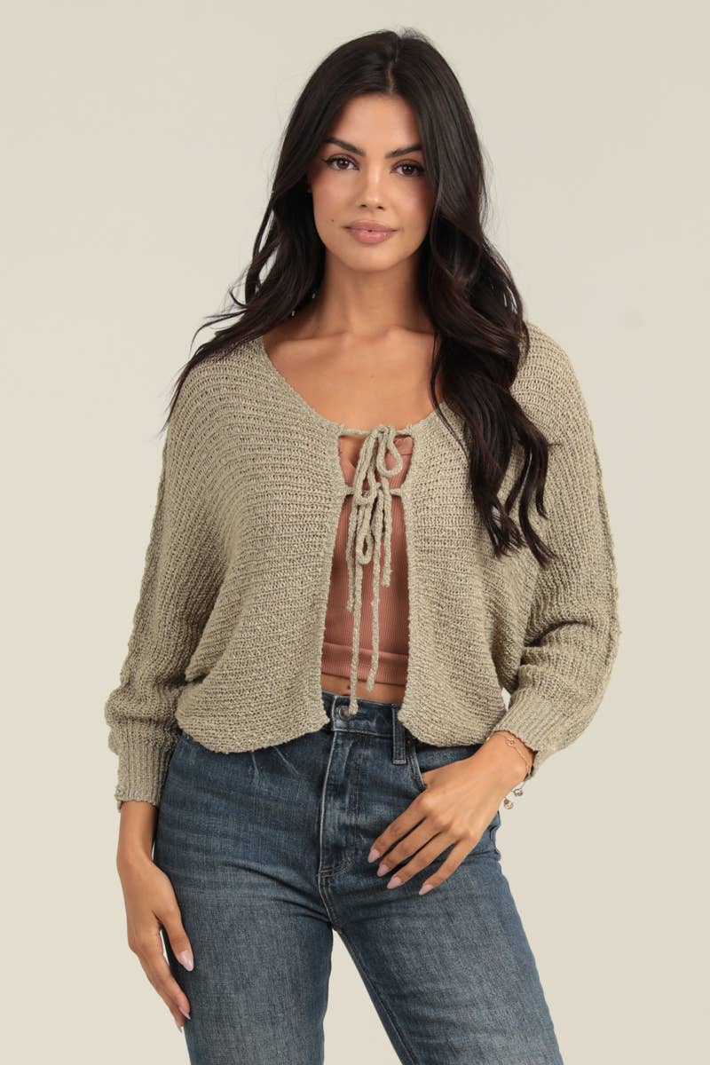 All Tied Up Tie Front Batwing Lightweight Cardigan