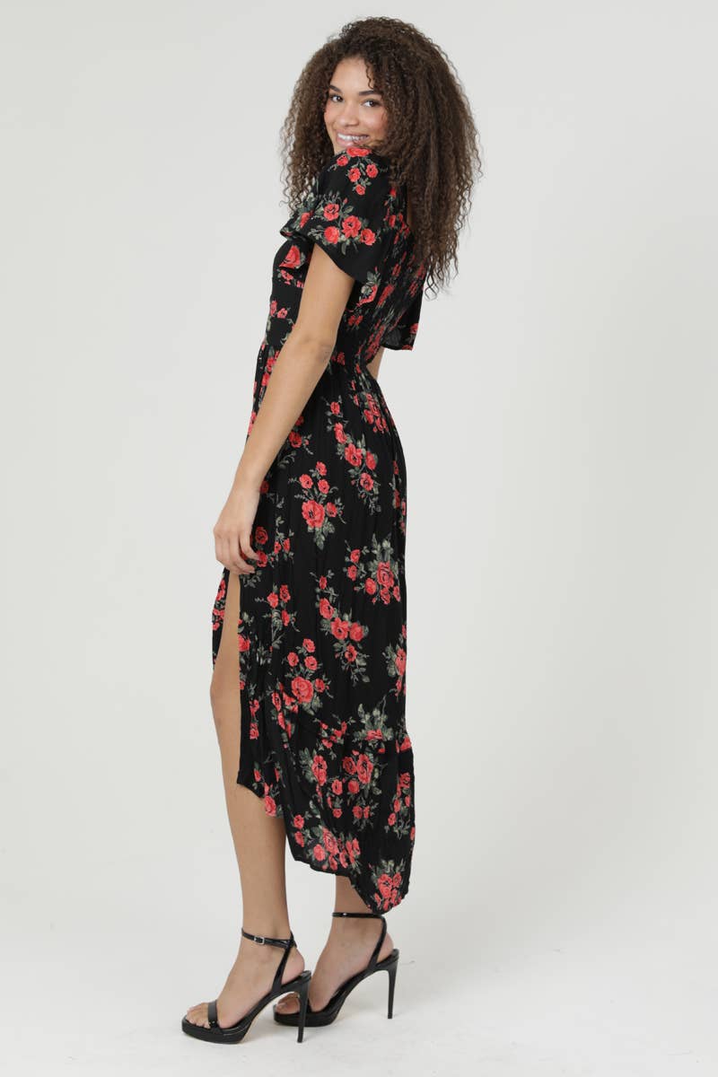 Ravena Twist Front Cutout Hi-Lo Side Slit Dress