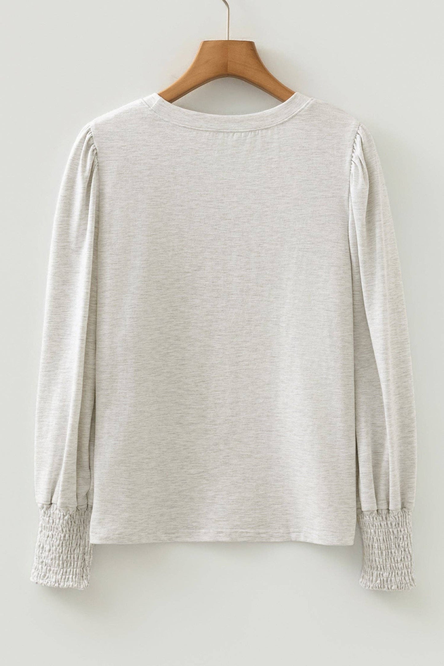 Oatmeal Shirred Cuff + Puff Sleeve Peasant Top