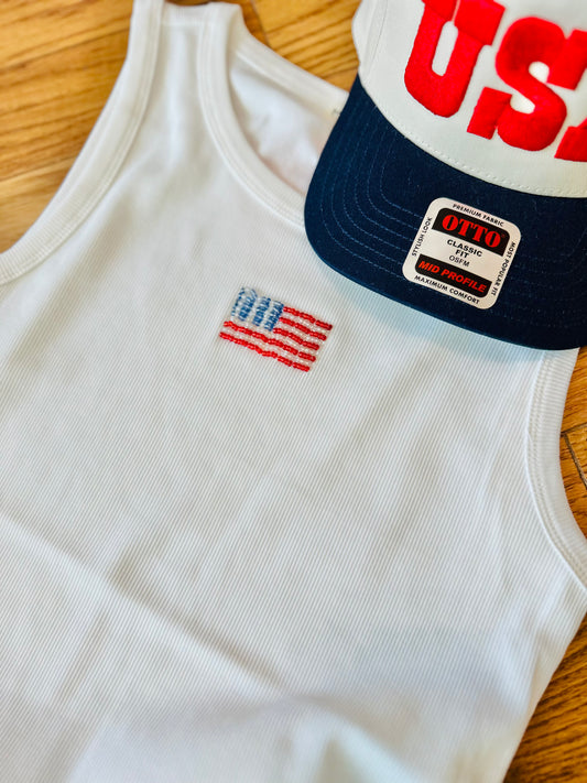 Embroidered Beaded American Flag Tank