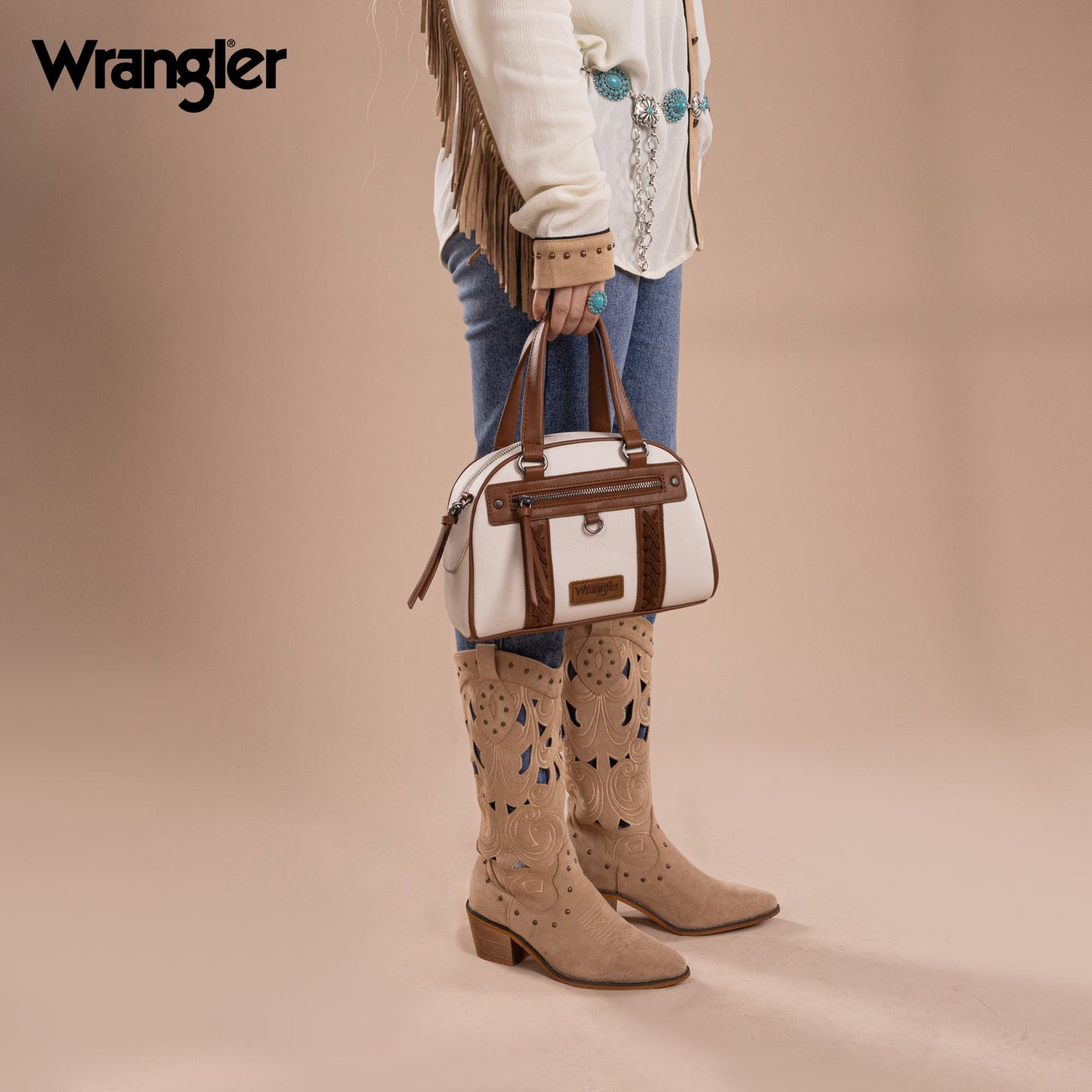 Wrangler Whipstitch Crossbody / Satchel - Cream