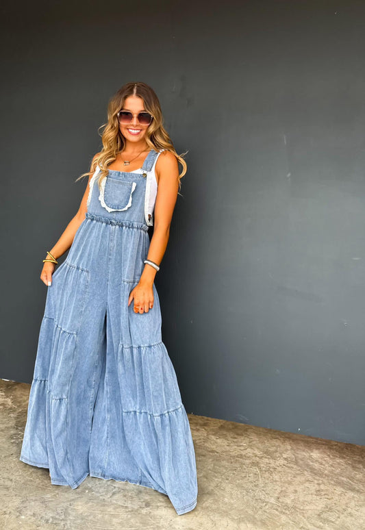 Sunshine Lace Boho Denim Overall PRE