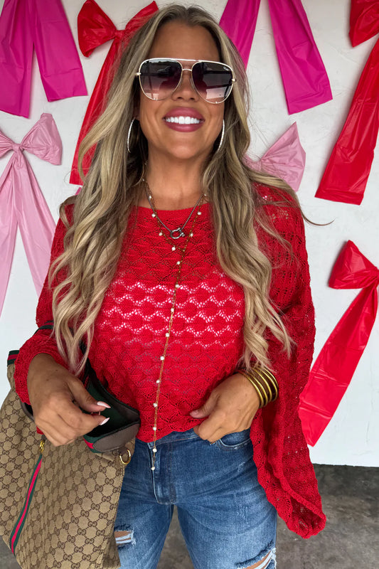 Paint The Town Red Bell Sleeve Knitted Top - PRECLAIM