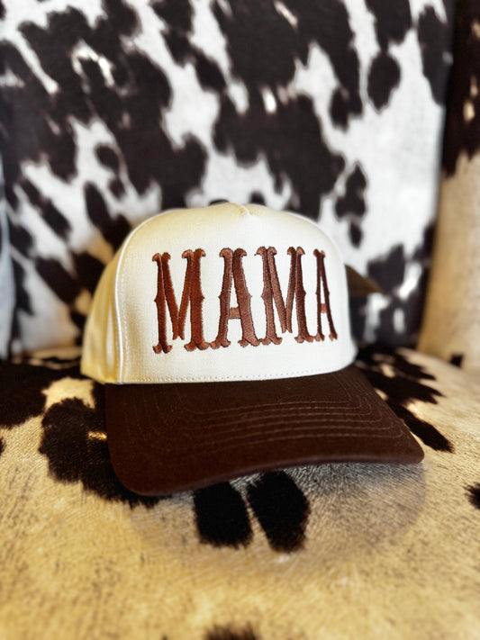 Western Wild-Hearted Mama Embroidered Hat - Brown