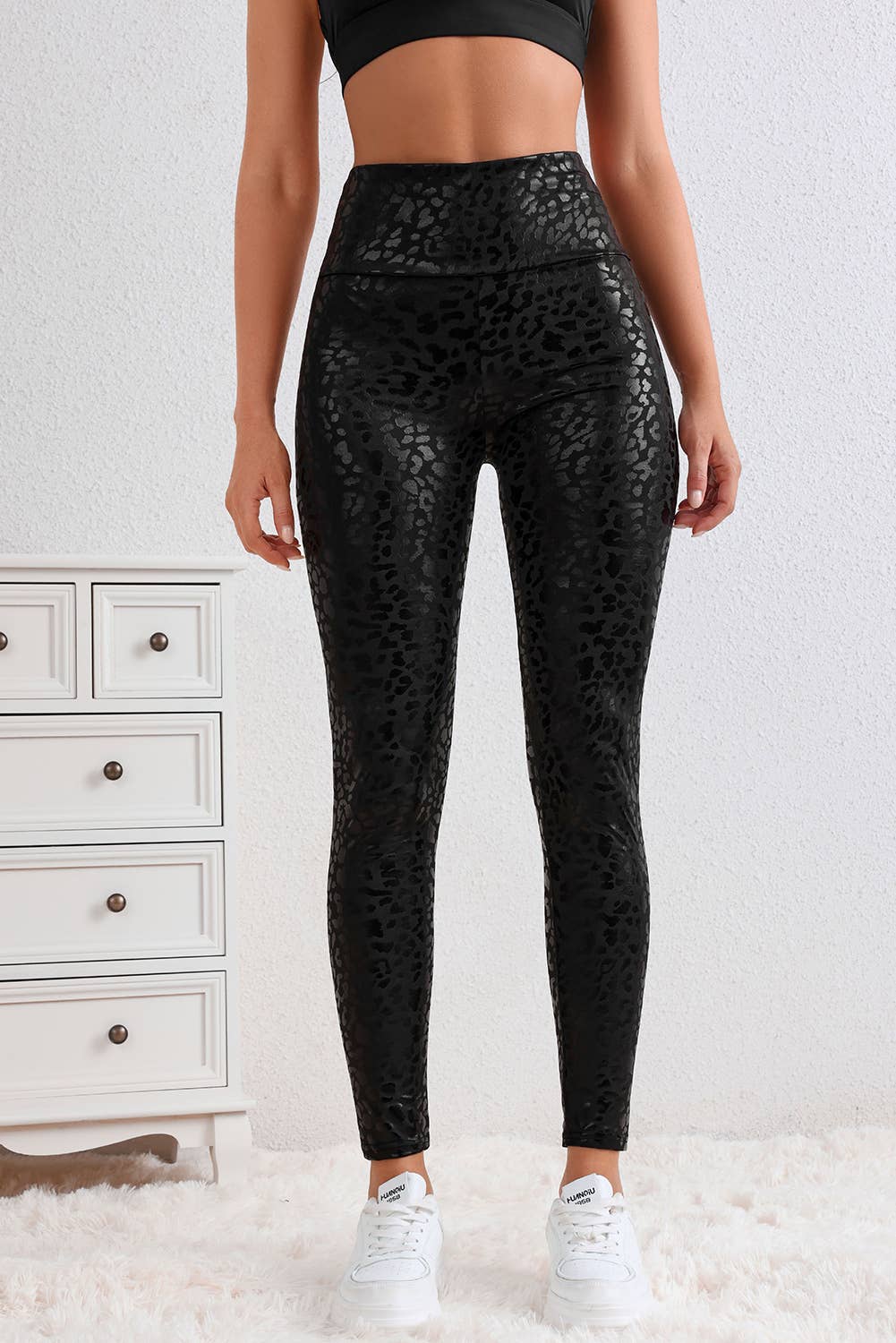 Karley Leather Leopard Textured Leggings