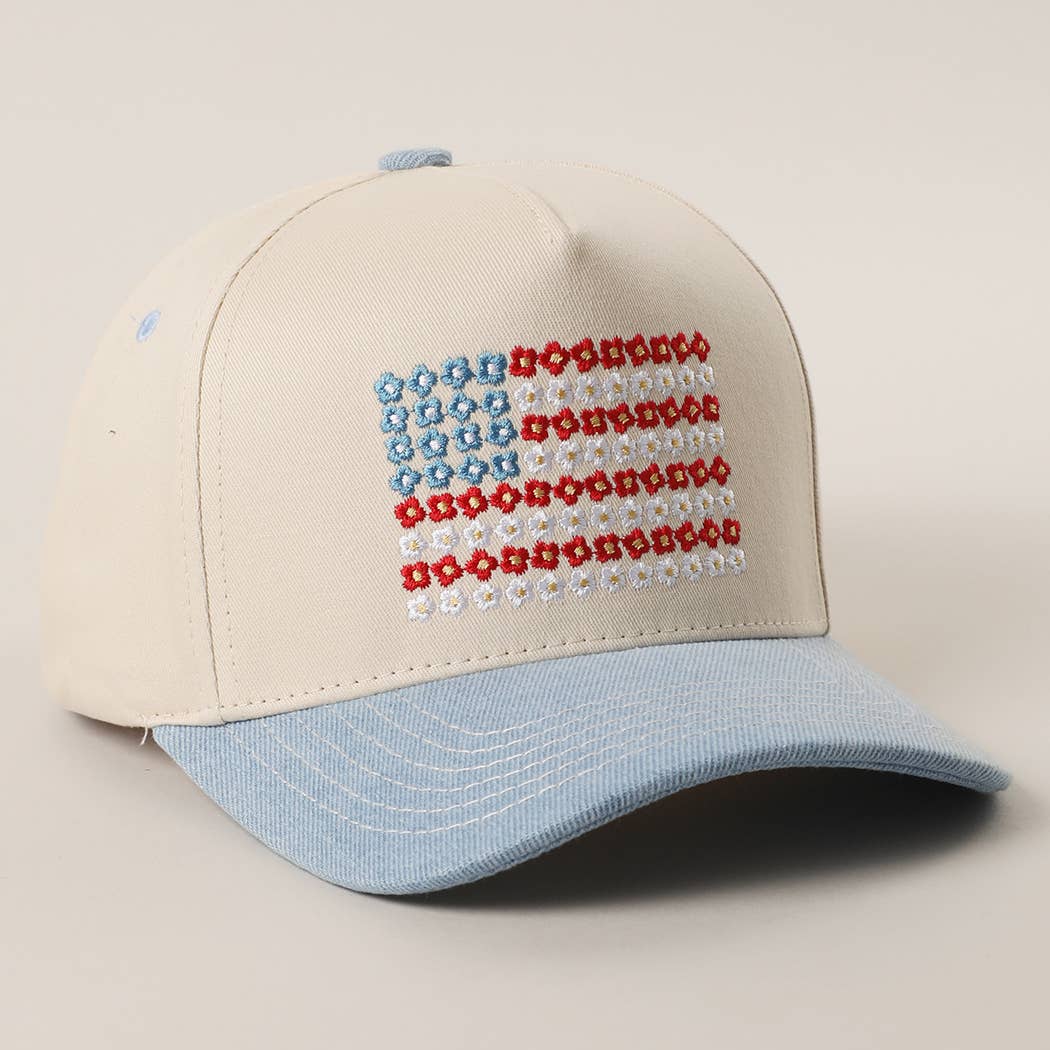 Floral American Flag Embroidered Hat