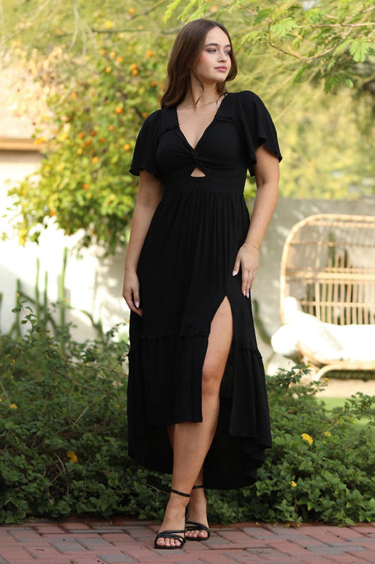 Jaylin V-Twist Cutout Maxi w/Slit