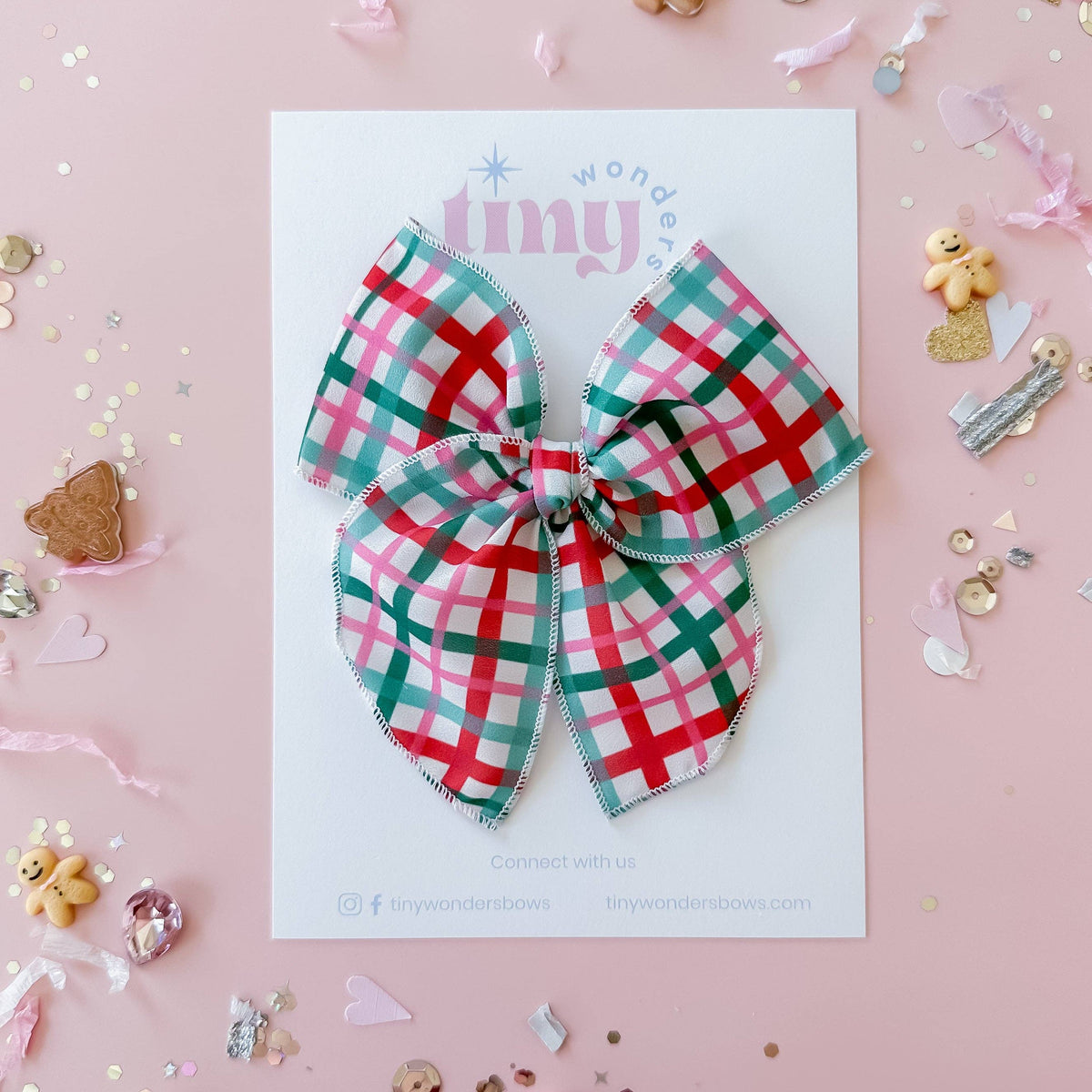 Pink and Mint Plaid Bow
