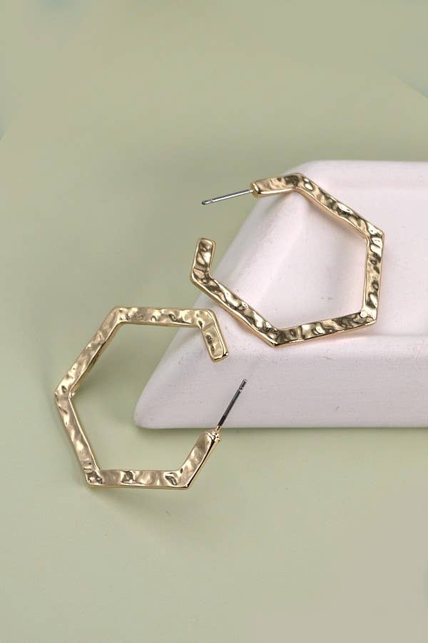 Hammered Hex Hoop Earrings