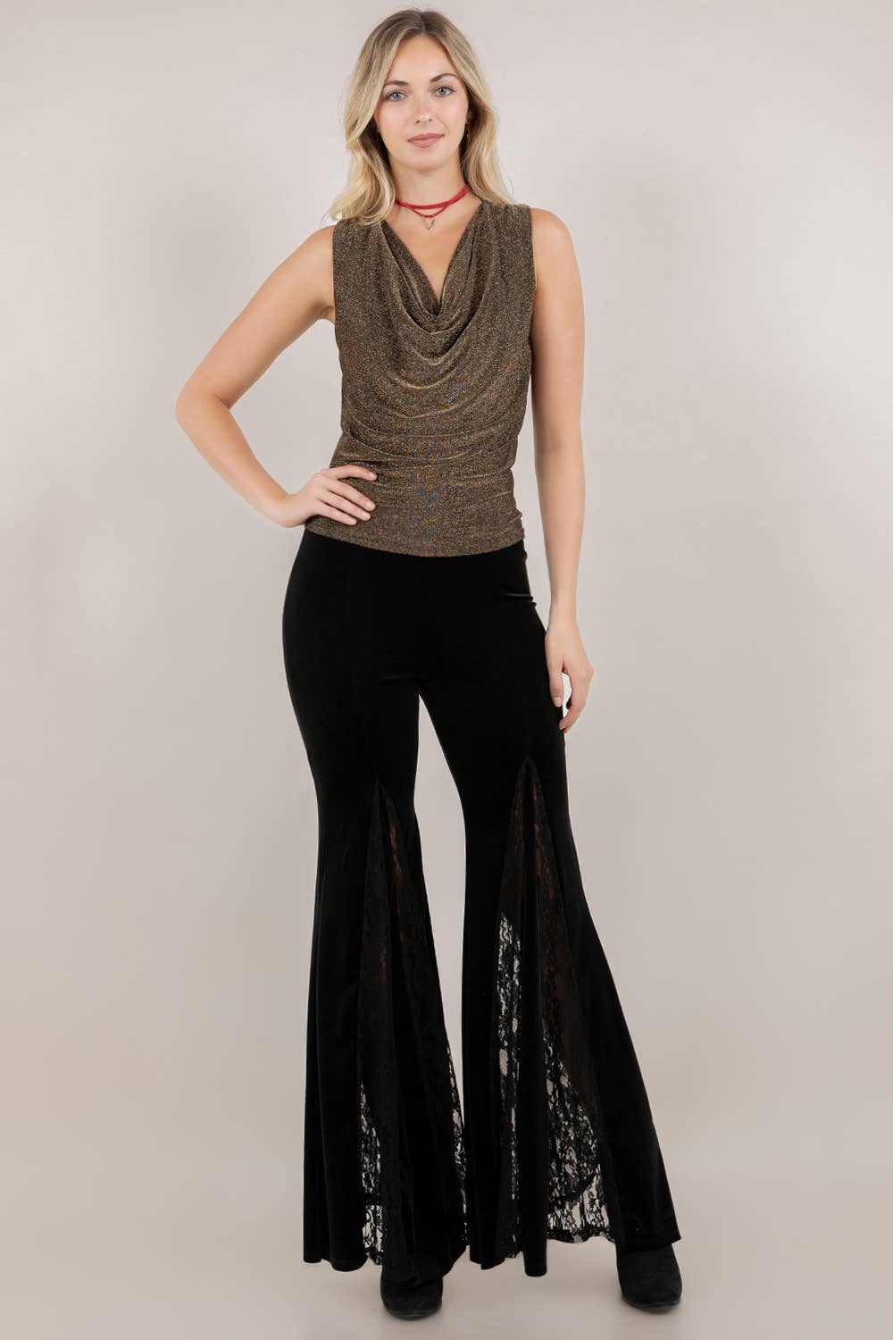 Bonnie Black Velvet & Lace Panel Bell Bottoms