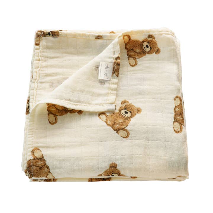 Bamboo Muslin Swaddle Teddy Bear Blanket