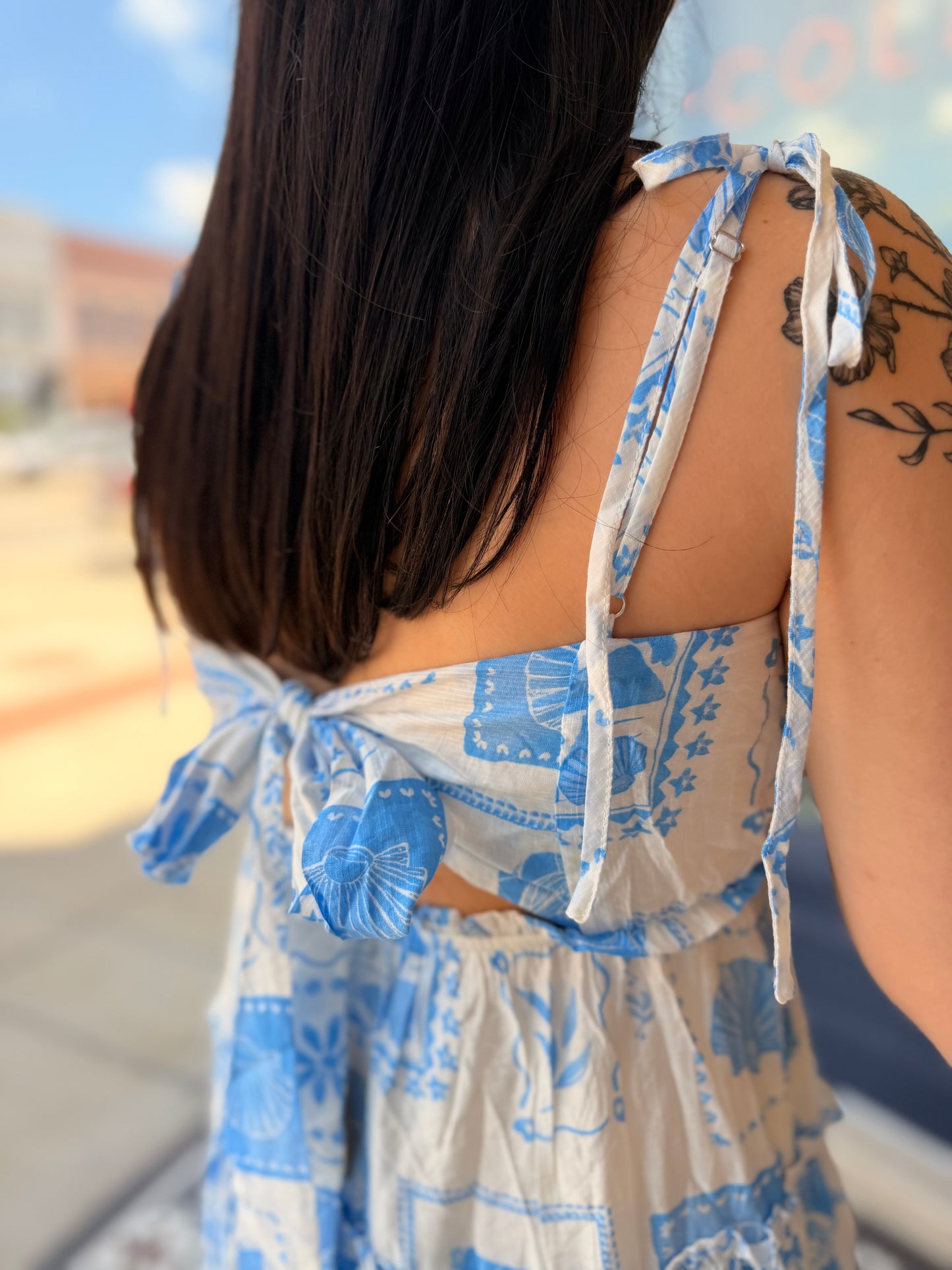 Coastal Postcard Mini Dress w/ Back Bow