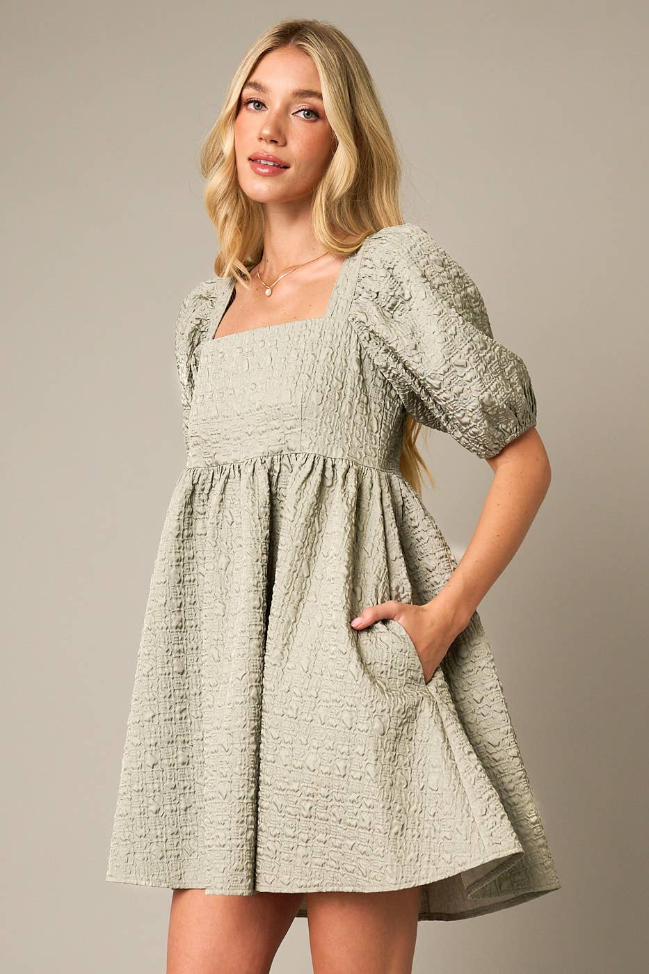 Telana Textured Jacquard Babydoll Dress