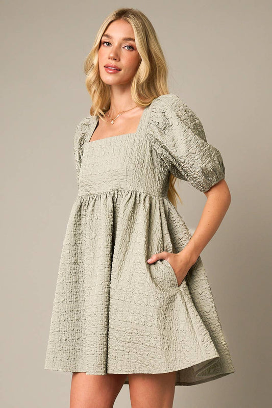 Telana Textured Jacquard Babydoll Dress