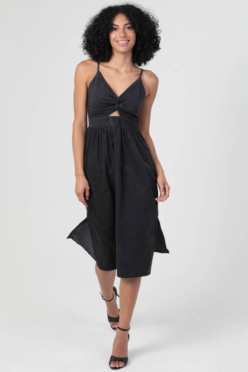 Carry On Corduroy Twist Front Midi Dress