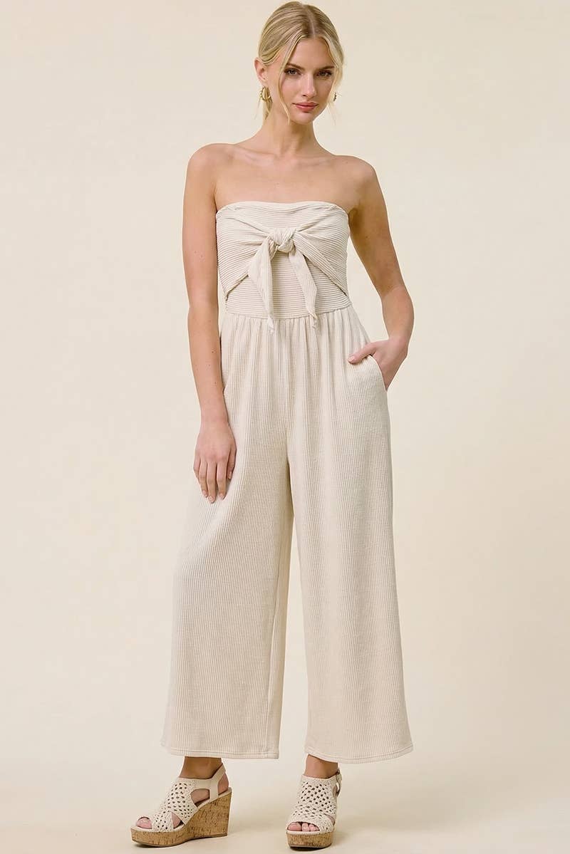 Solid Color Strapless Knotted Beachfront Jumper w/ Pockets